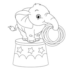 Cute baby elephant coloring page on white background