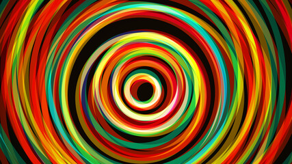 Fototapeta na wymiar Abstract vibrant colorful red green yellow circle lines intersecting on dark background