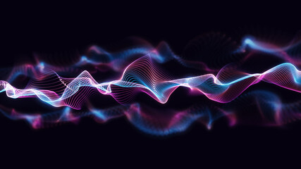 Dynamic wavy lines background. Glowing multi-colour line particles with beautiful bokeh. Digital tech 3d illustration concept