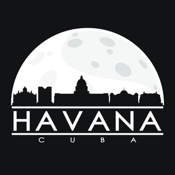 Havana Cuba, Full Moon Night Skyline Silhouette Design City Vector Art.