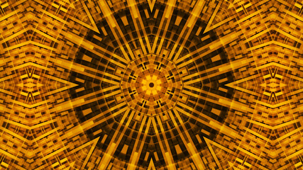 Abstract geometric kaleidoscope backround pattern with concentric golden bar elements