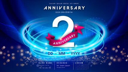 2 years anniversary logo template on dark blue Abstract futuristic space background. 2nd modern technology design celebrating numbers with Hi-tech network digital technology concept design elements.