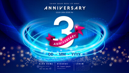 3 years anniversary logo template on dark blue Abstract futuristic space background. 3rd modern technology design celebrating numbers with Hi-tech network digital technology concept design elements.