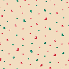 Seamless pattern with the red and green cubes on the beige background