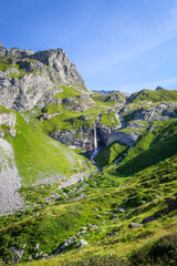 Waterfall in Vanoise national Park valley, French alps