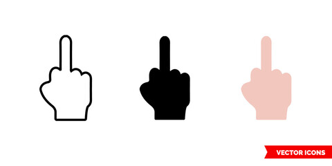 Middle finger icon of 3 types color, black and white, outline. Isolated vector sign symbol.