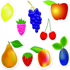 Set of stickers fruits and berries.