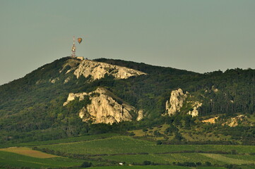 Palava limestone mountains with transmitter and balloon