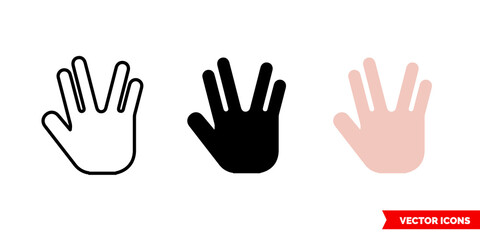 Spock hand icon of 3 types color, black and white, outline. Isolated vector sign symbol.