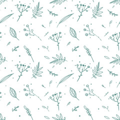 Siberian herbal seamless pattern with berries