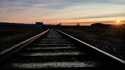 Fototapeta na wymiar Railway in the sunrise