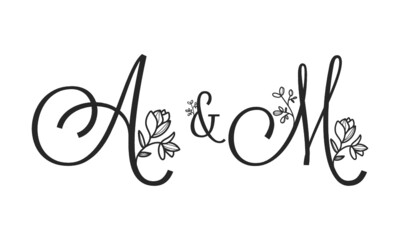 Fototapeta na wymiar A&M floral ornate letters wedding alphabet characters