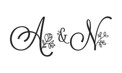 Fototapeta na wymiar A&N floral ornate letters wedding alphabet characters