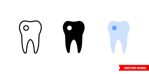 Tooth caries icon of 3 types color, black and white, outline. Isolated vector sign symbol.