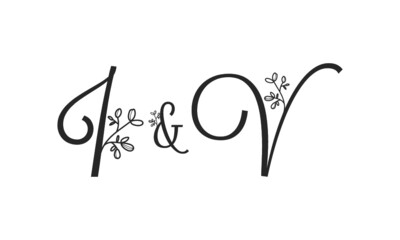 I&V floral ornate letters wedding alphabet characters