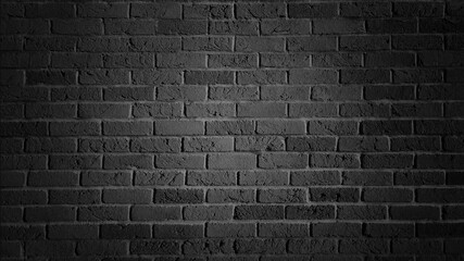 Black Painted Brick Wall Texture Abstract Background or Wallpaper Template with Spotlight Light Effect Vignette