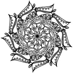 Simple minimal coloring page bohemian hand drawn black ink mandala icon for coloring illustration vector design element isolated on a white background