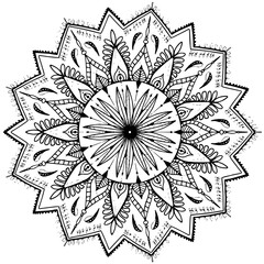 Simple minimal geometric bohemian hand drawn black ink mandala icon for coloring illustration vector design element isolated on a white background