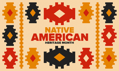 Native American Heritage Month in November. American Indian culture. Celebrate annual in United States. Tradition pattern. Poster, card, banner and background. Vector ornament, illustration