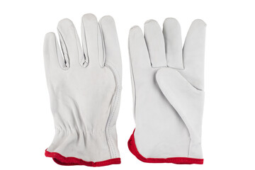 gray leather gloves for work. work gloves on white isolated background