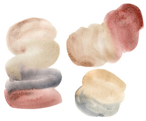 Watercolor winter texture set with orange, beige, red and blue spots. Hand painted holiday illustration isolated on white background. For Christmas design, print, fabric or background.