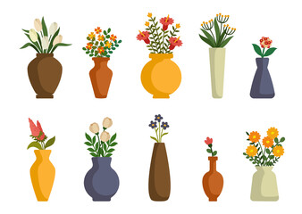 Flowers in vases, arrangements decorations for home, office