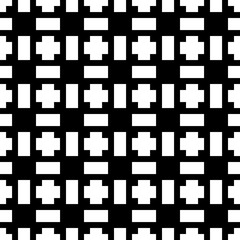 Seamless surface pattern design with blocks, crosses. Geometric image. Ethnic illustration. Repeated figures ornament background. Mosaic motif. Embroidery wallpaper. Digital paper for print. Vector.