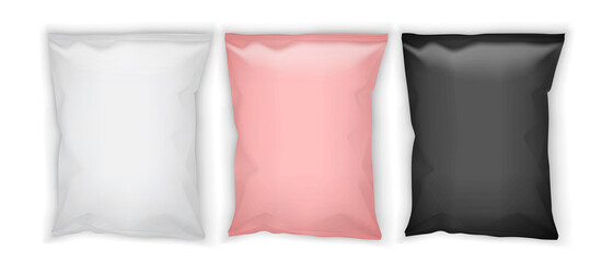 white, pink and black paper packaging isolated on white background  mock up 