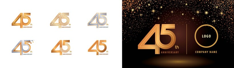 Set of 45th Anniversary logotype design, Forty five years Celebrate Anniversary Logo - obrazy, fototapety, plakaty