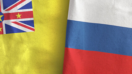 Russia and Niue two flags textile cloth 3D rendering