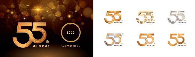 Set of 55th Anniversary logotype design, Fifty five years Celebrate Anniversary Logo - obrazy, fototapety, plakaty