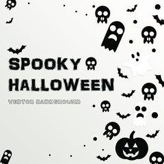 Spooky Halloween. Simple vector background with eye, ghost, bats, skull, pumpkin, and place for your text