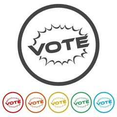 Vote comic text speech bubble ring icon, color set