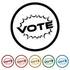 Vote comic text speech bubble ring icon, color set