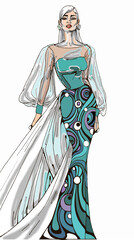 Fashion illustration, model. Woman in a dress.