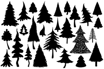 Obraz premium Fur-tree silhouettes set on white background