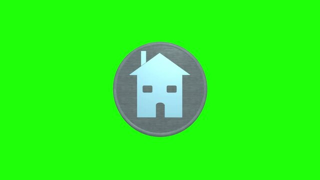 3d house on coin symbol spinning around on green screen 