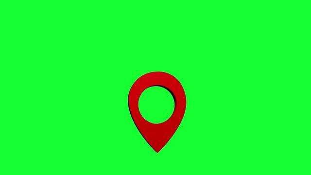 3d red location symbol on green screen background 