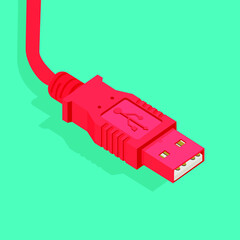 Red USB cable 3 d isometric illustration