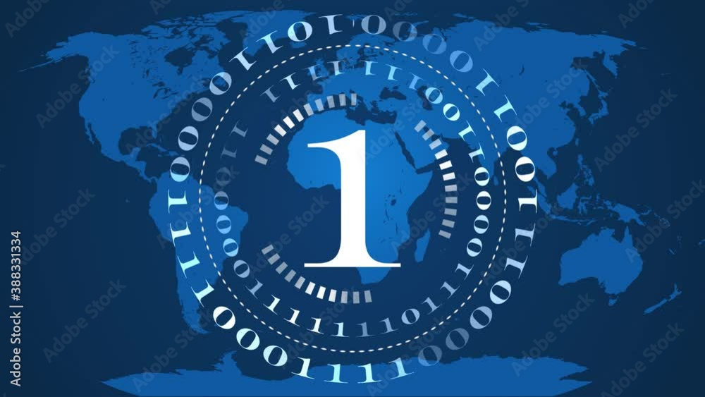 Poster abstract digital computer background - circles of binary code with random changing digits in the cen