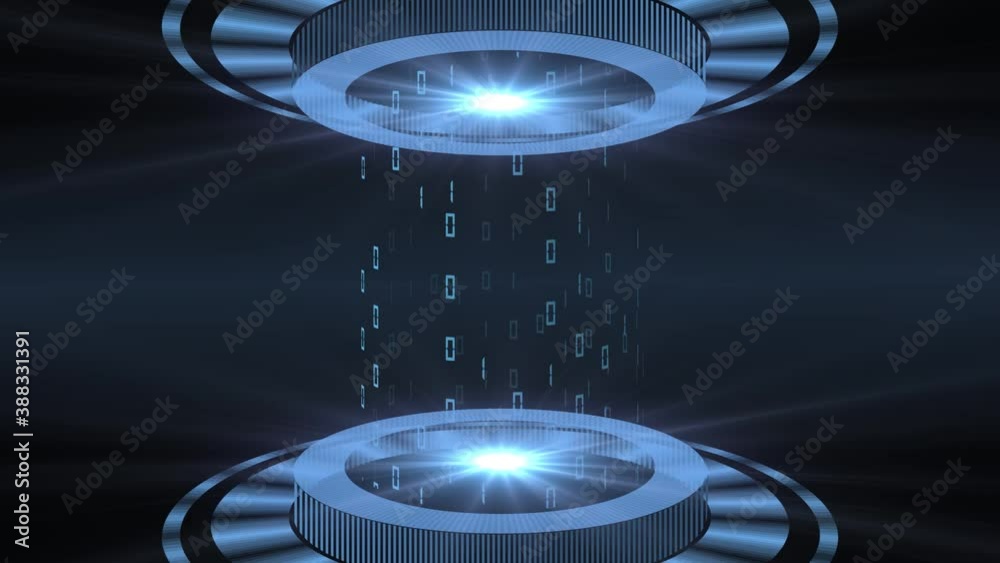 Poster abstract digital futuristic technology concept - rotating hud elements in blue color on dark backgro