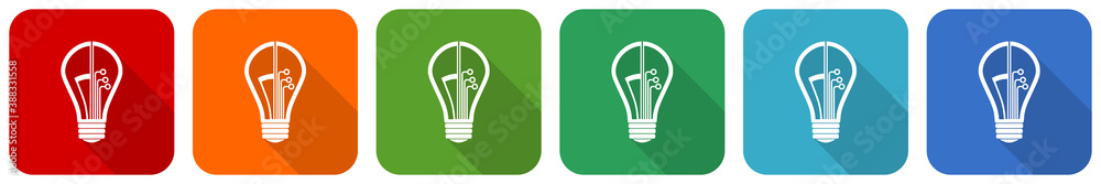Aufkleber creative, idea, bulb, circuit icon set, flat design vector illustration in 6 colors options for webd