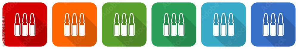 Poster Vaccine ampules icon set, flat design vector illustration in 6 colors options for webdesign and mobile applications