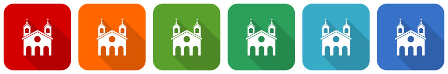 Religion, church icon set, flat design vector illustration in 6 colors options for webdesign and mobile applications