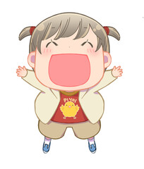 両手を上げて笑う女の子(主線色付き)