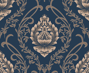 Damask seamless pattern element. Vector classical luxury old fashioned damask ornament, royal victorian seamless texture for wallpapers, textile, wrapping. Vintage exquisite floral baroque template.