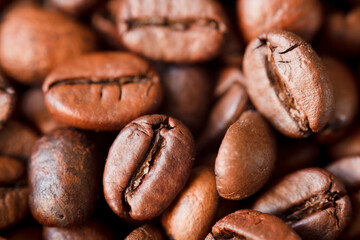Roasted coffee beans background, Close up photo of coffee