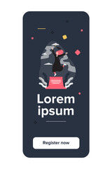 Happy female student celebrating graduation. Study, diploma, cap flat vector illustration. Education and knowledge concept for banner, website design or landing web page