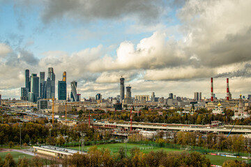 Moscow city at a glance from the roof of Luzhniki