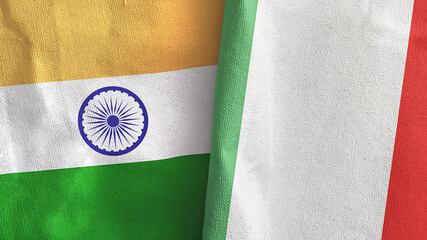 Italy and India two flags textile cloth 3D rendering